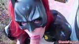 BatGirl Shanda Fay Provides Public “Costume play” Often a type of role playing that fulfills sexual fantasies revolving around animated characters Blowjob!